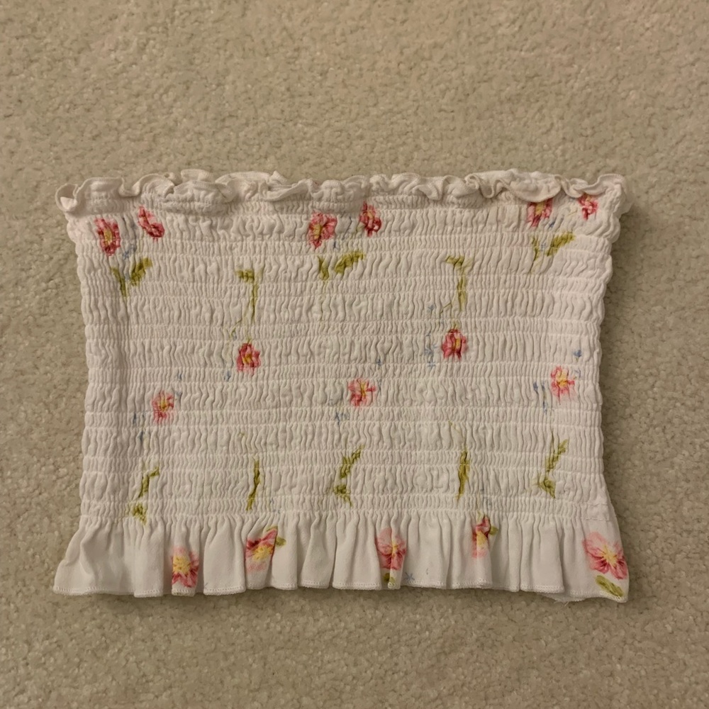 PacSun White Smocked Bandeau Floral Top